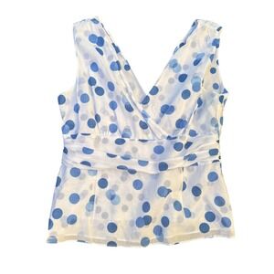 Monsoon Polka Dot Sleeveless Top Blue White V Neck Blouseโ Casual Summer